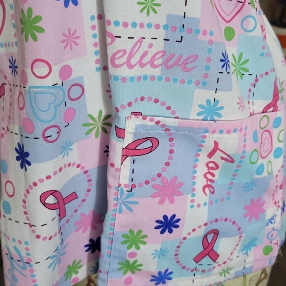 SB Scrubs Sz M Breast Cancer Awareness Vneck Back Tie Waist SS Novelty Scrub Top - Picture 7 of 9